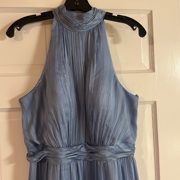 NWT Mac Duggal Tie Neck Tiered Halter Gown Slate Blue 10 #8621 - Picture 2 of 5